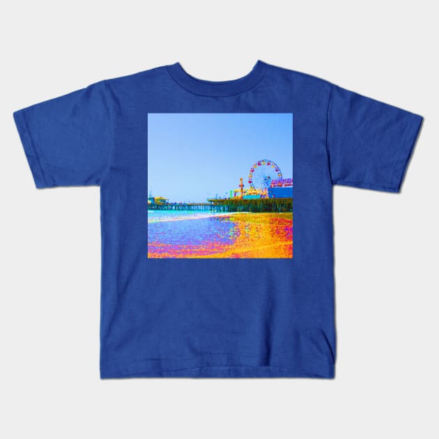 Funky Pixels Santa Monica Pier in Los Angeles Kids T-Shirt by Christine aka stine1